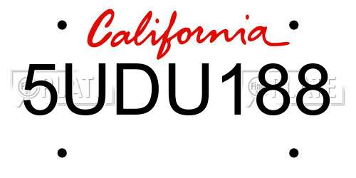 5UDU188 California License Plate