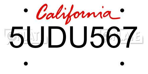 5UDU567 California License Plate