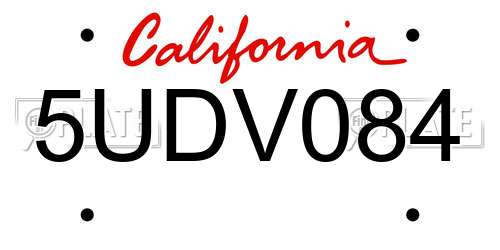 5UDV084 California License Plate