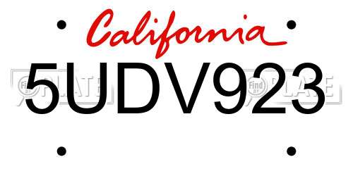 5UDV923 California License Plate