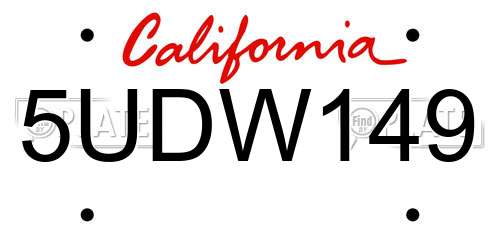 5UDW149 California License Plate