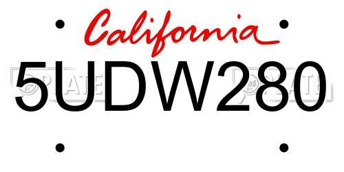 5UDW280 California License Plate