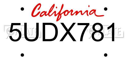 5UDX781 California License Plate