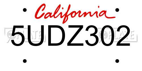 5UDZ302 California License Plate