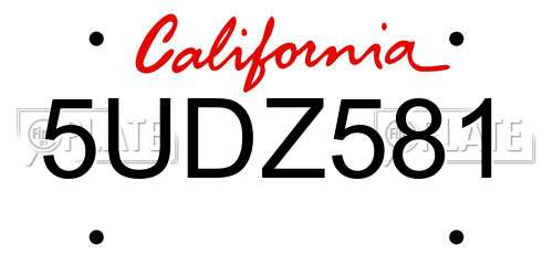 5UDZ581 California License Plate