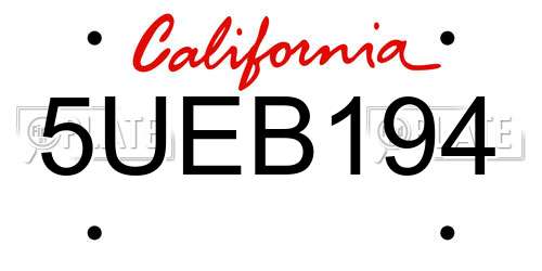 5UEB194 California License Plate