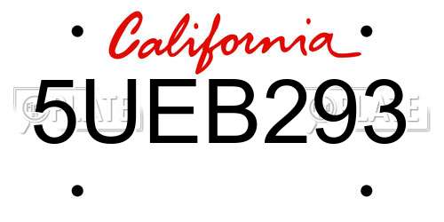 5UEB293 California License Plate