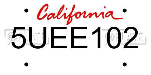5UEE102 California License Plate