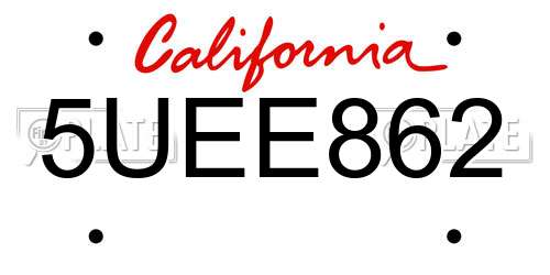5UEE862 California License Plate