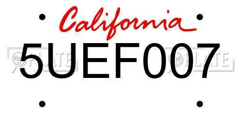 5UEF007 California License Plate