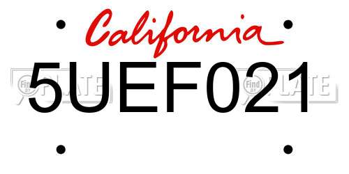 5UEF021 California License Plate