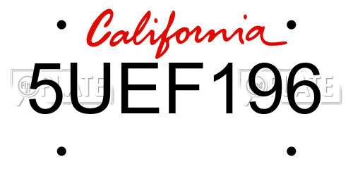 5UEF196 California License Plate