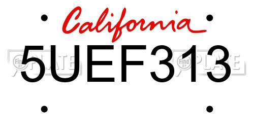 5UEF313 California License Plate
