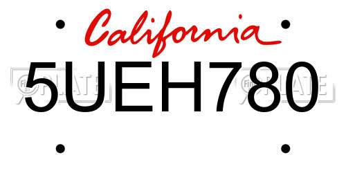 5UEH780 California License Plate
