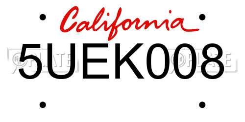 5UEK008 California License Plate