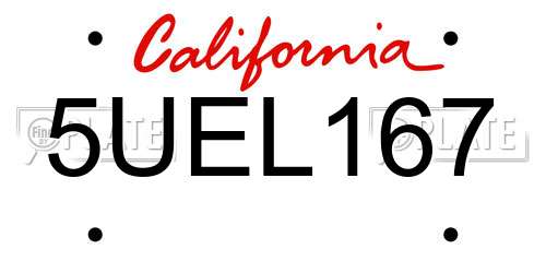 5UEL167 California License Plate