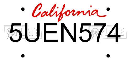 5UEN574 California License Plate
