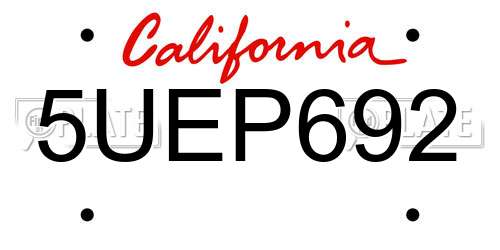 5UEP692 California License Plate