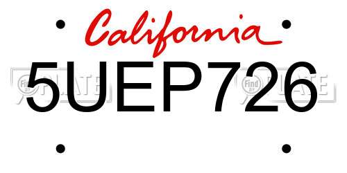 5UEP726 California License Plate