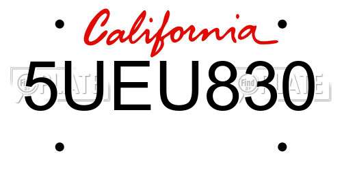 5UEU830 California License Plate