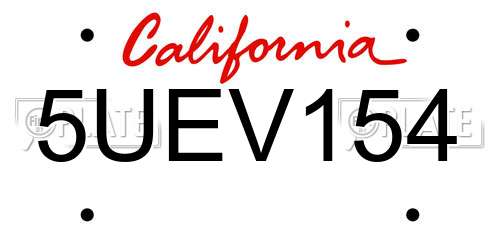 5UEV154 California License Plate