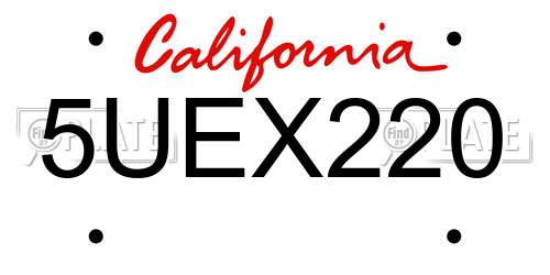 5UEX220 California License Plate