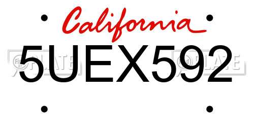 5UEX592 California License Plate