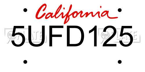 5UFD125 California License Plate