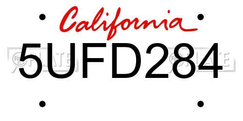 5UFD284 California License Plate