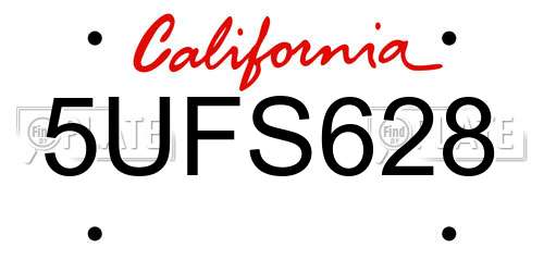 5UFS628 California License Plate