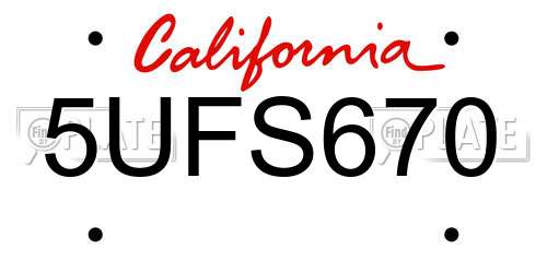 5UFS670 California License Plate