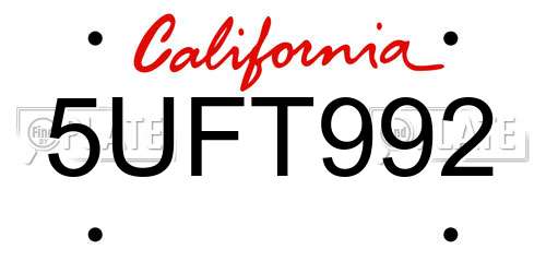 5UFT992 California License Plate