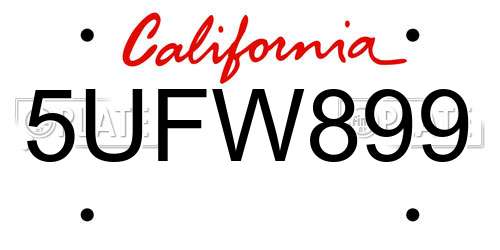 5UFW899 California License Plate