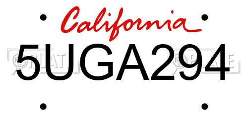 5UGA294 California License Plate