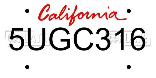 5UGC316 California License Plate
