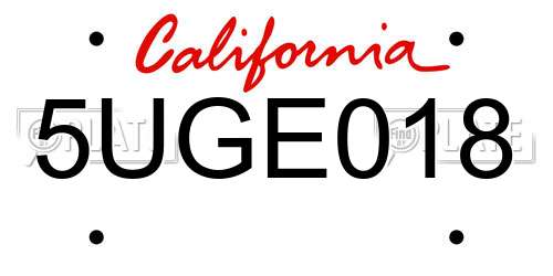 5UGE018 California License Plate