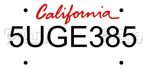 5UGE385 California License Plate