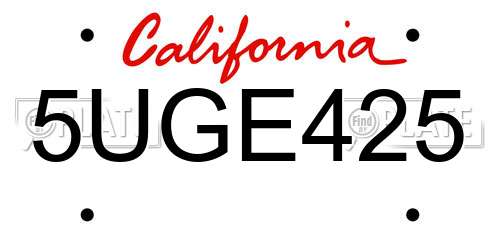 5UGE425 California License Plate