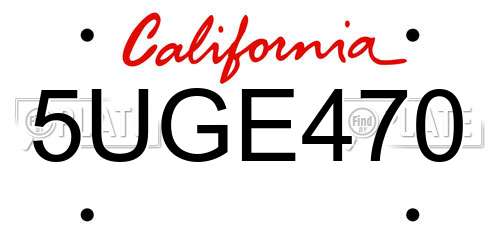 5UGE470 California License Plate