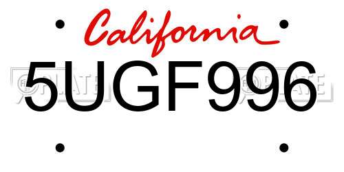 5UGF996 California License Plate
