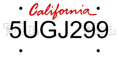 5UGJ299 California License Plate