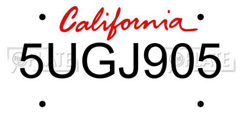 5UGJ905 California License Plate
