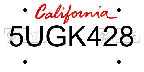 5UGK428 California License Plate