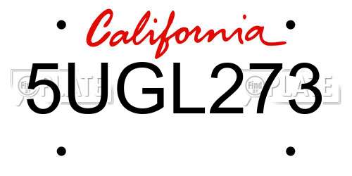 5UGL273 California License Plate