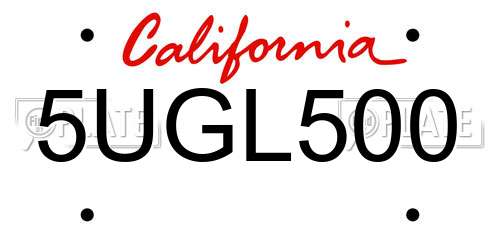 5UGL500 California License Plate