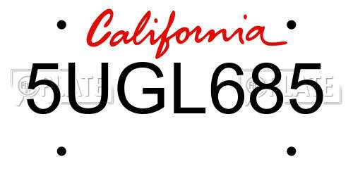 5UGL685 California License Plate