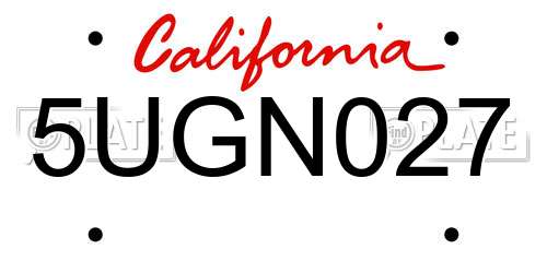 5UGN027 California License Plate