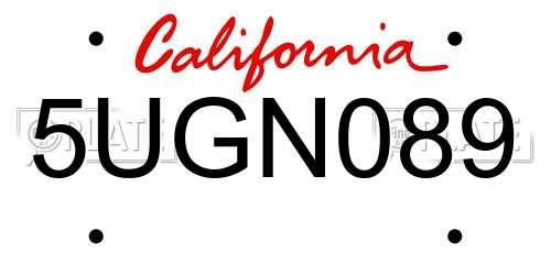 5UGN089 California License Plate