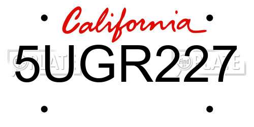 5UGR227 California License Plate
