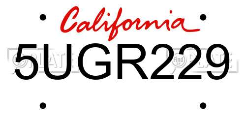 5UGR229 California License Plate